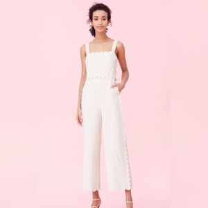Rebecca Taylor Scallop-Edged Jumpsuit in cream. Size 6.